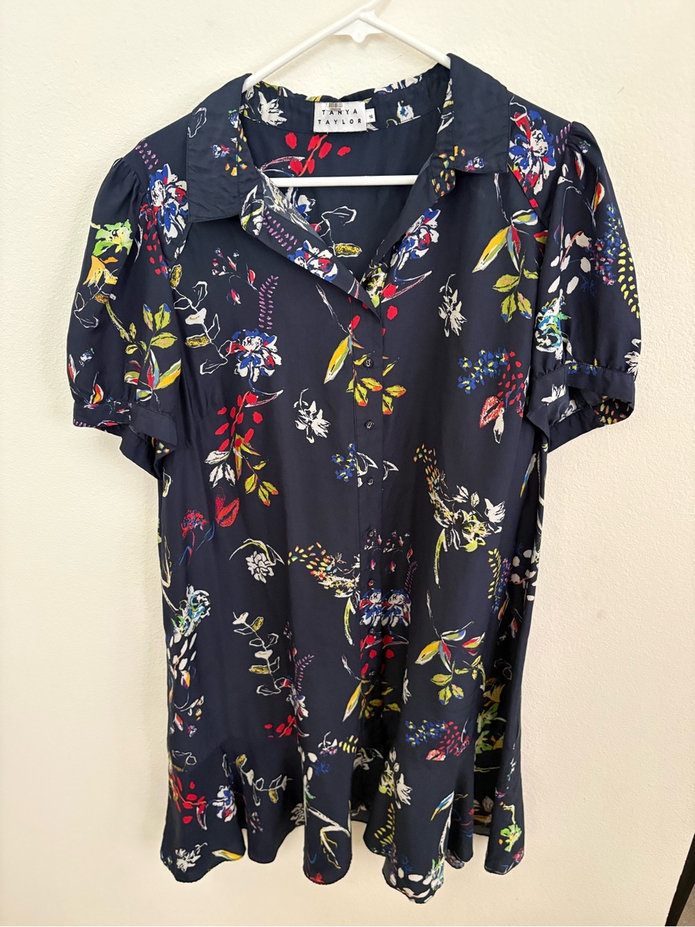 Tanya Taylor Cap Sleeve Floral Aliciana Shirt Dress Size 16 100% Silk